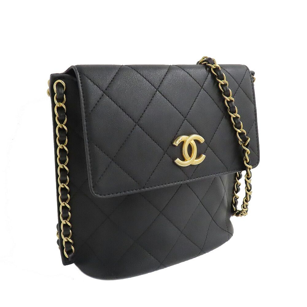 Chanel Quilted Chain Shoulder Bag CC Logo Black Antique Gold — view 3
