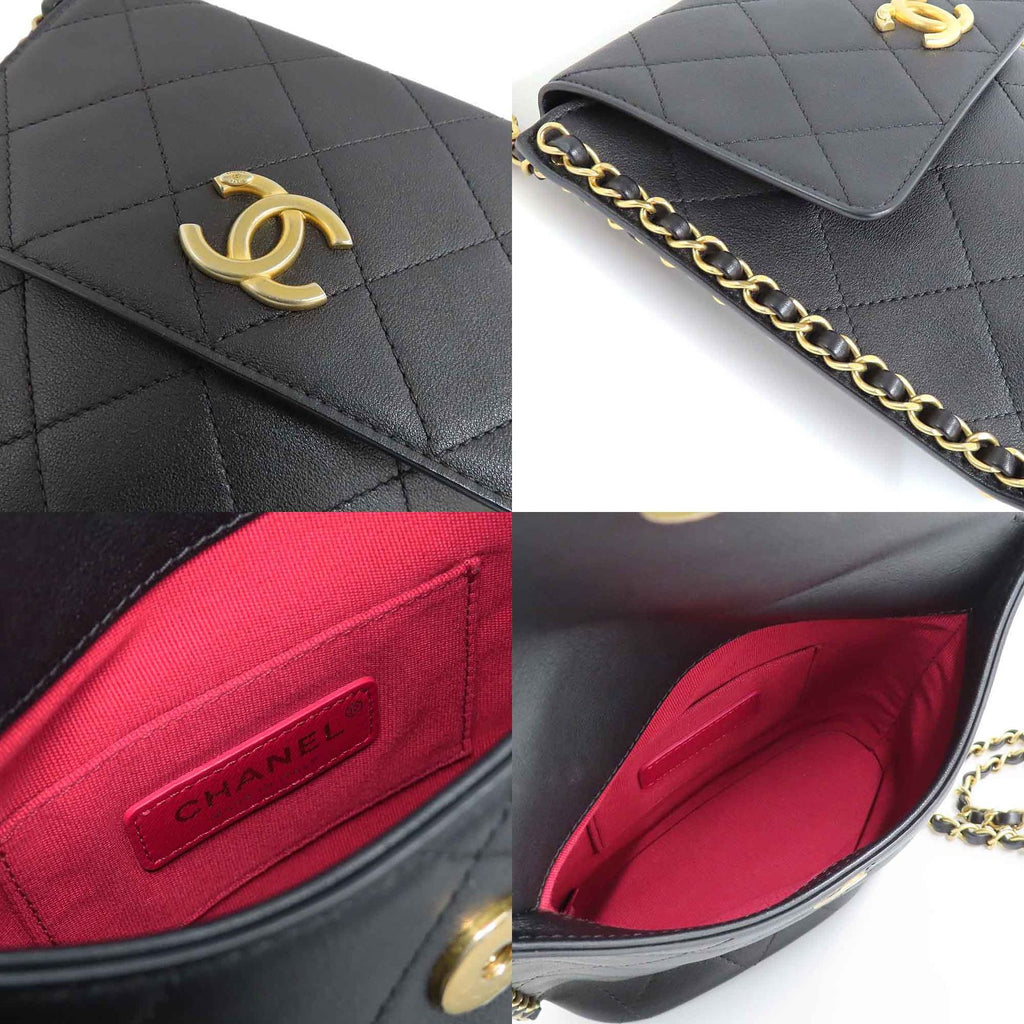 Chanel Quilted Chain Shoulder Bag CC Logo Black Antique Gold — view 8
