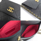 Chanel Quilted Chain Shoulder Bag CC Logo Black Antique Gold — view 8