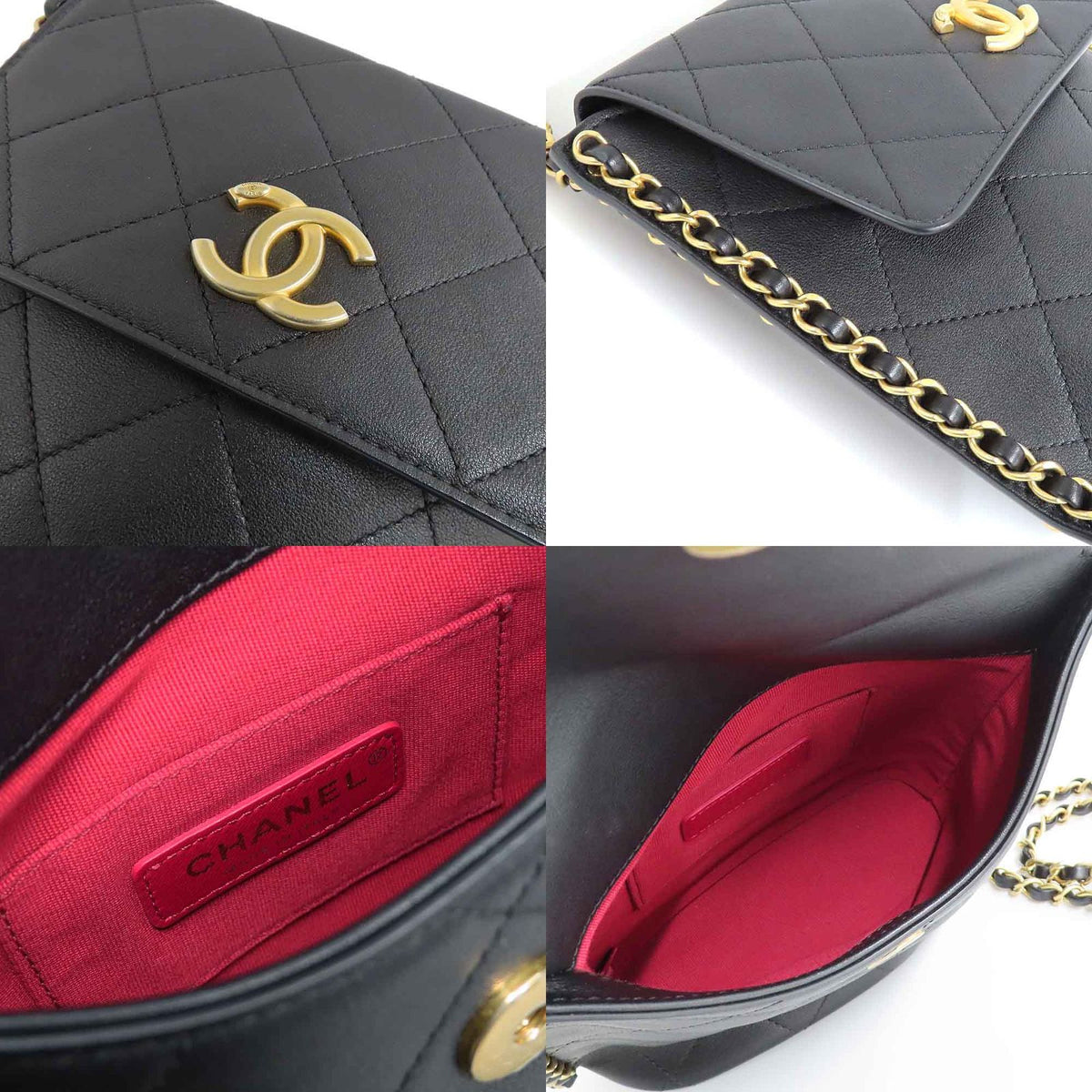 Chanel Quilted Chain Shoulder Bag CC Logo Black Antique Gold — view 8