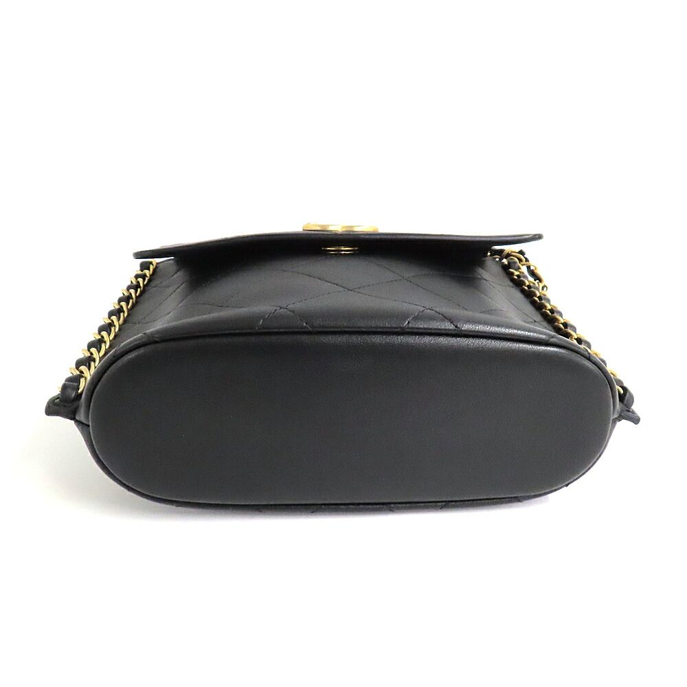 Chanel Quilted Chain Shoulder Bag CC Logo Black Antique Gold — view 5