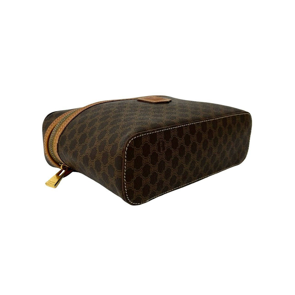 Celine Vintage Macadam Blason Pattern Leather Handbag Vanity Pouch Brown — view 7