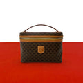 Celine Vintage Macadam Blason Pattern Leather Handbag Vanity Pouch Brown