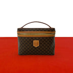 Celine Vintage Macadam Blason Pattern Leather Handbag Vanity Pouch Brown