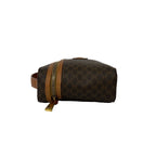 Celine Vintage Macadam Blason Pattern Leather Handbag Vanity Pouch Brown — view 6