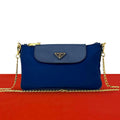 Prada Triangle Logo Tessuto Nylon Saffiano Leather Chain Shoulder Bag Pochette