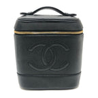 Chanel Handbag CC Logo Vertical Vanity Bag Caviar Leather Black