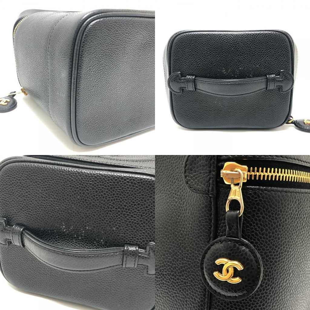 Chanel Handbag CC Logo Vertical Vanity Bag Caviar Leather Black — view 7