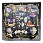 Hermes Carre 90 les Folies du Ciel Sky Madness Scarf Black Multicolor Silk