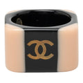 Chanel CC Logo Ring Black Beige Plastic