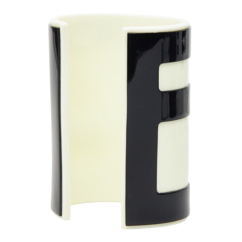 Fendi FF Logo Bracelet Bangle White Ivory Black Plastic — view 2