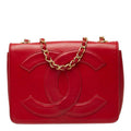 Chanel CC Logo Chain Shoulder Bag Red Gold Lambskin