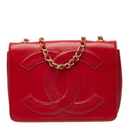 Chanel CC Logo Chain Shoulder Bag Red Gold Lambskin