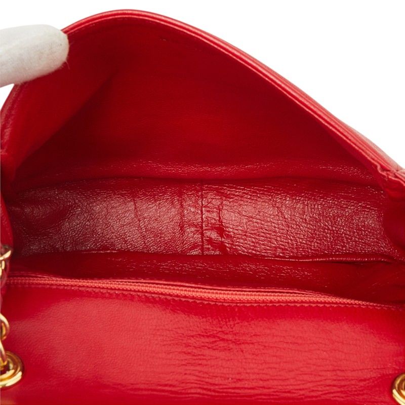 Chanel CC Logo Chain Shoulder Bag Red Gold Lambskin — view 8