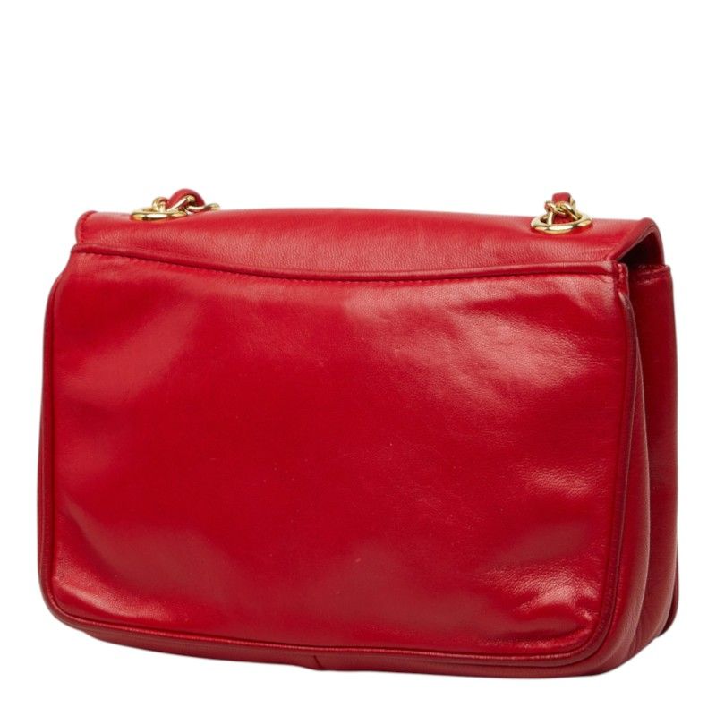 Chanel CC Logo Chain Shoulder Bag Red Gold Lambskin — view 2