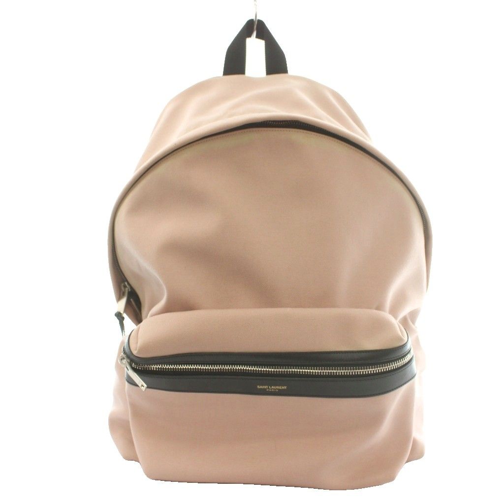 Saint Laurent Paris Leather Trim Backpack Canvas Pink Black