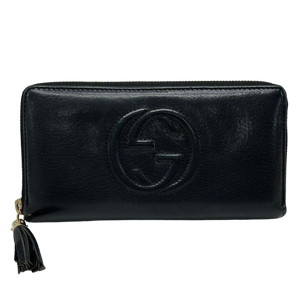 Gucci Wallet Soho Interlocking G Black Zip Around Leather