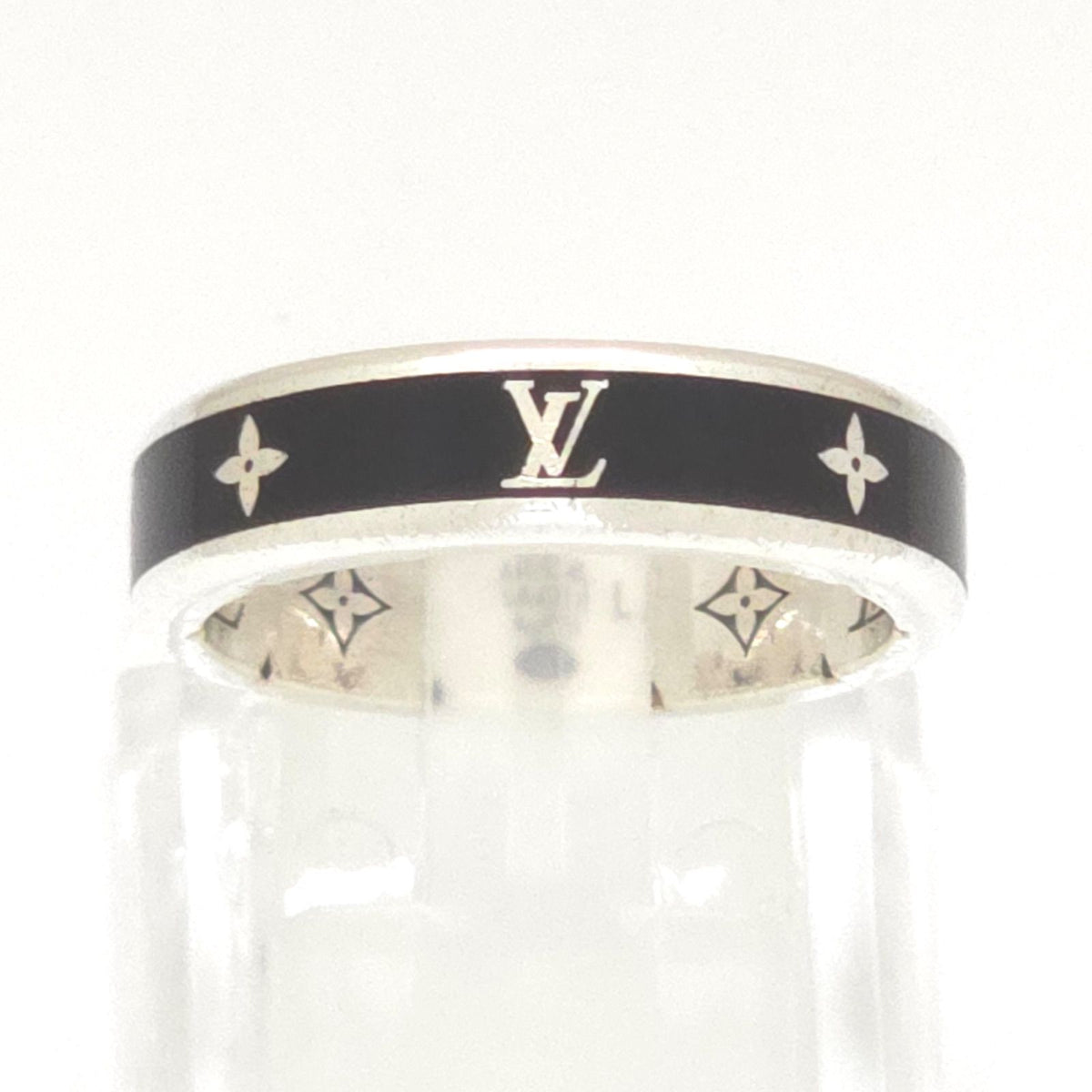 Louis Vuitton Ring LV Spike L No Sterling Silver Black Enamel Monogram Signature