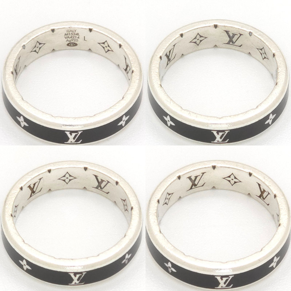 Louis Vuitton Ring LV Spike L No Sterling Silver Black Enamel Monogram Signature — view 3