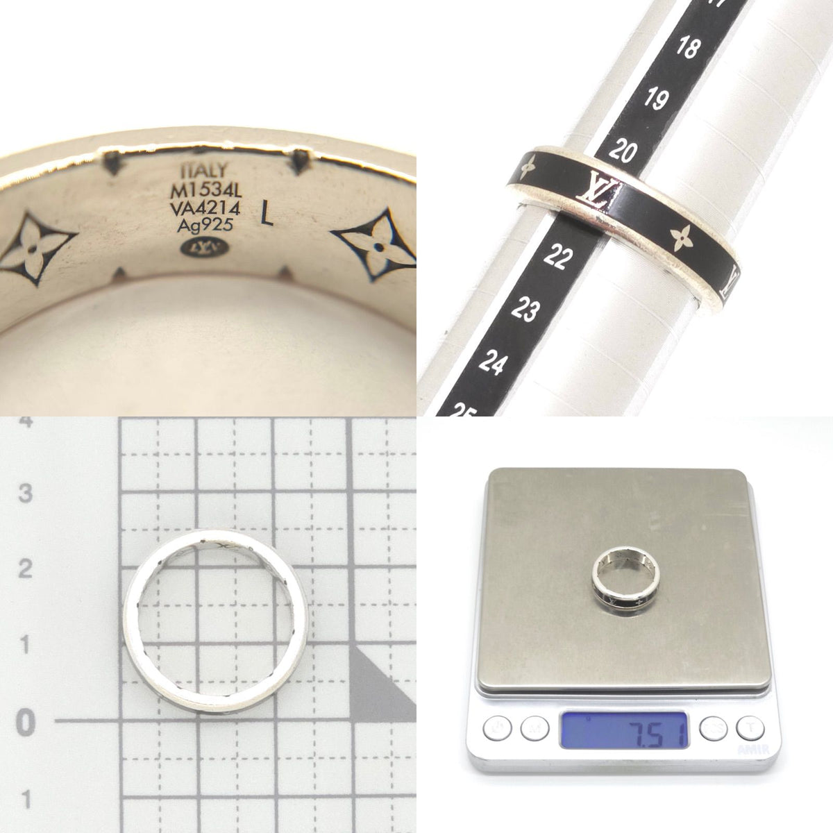 Louis Vuitton Ring LV Spike L No Sterling Silver Black Enamel Monogram Signature — view 6