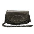Chanel Wallet Half Moon Silver Black Chain Leather Shoulder Bag