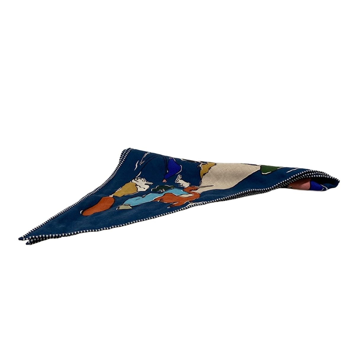 Hermes Shawl Triangle Jean Blue Petrol Natural Green Thousand and One Rabbit
