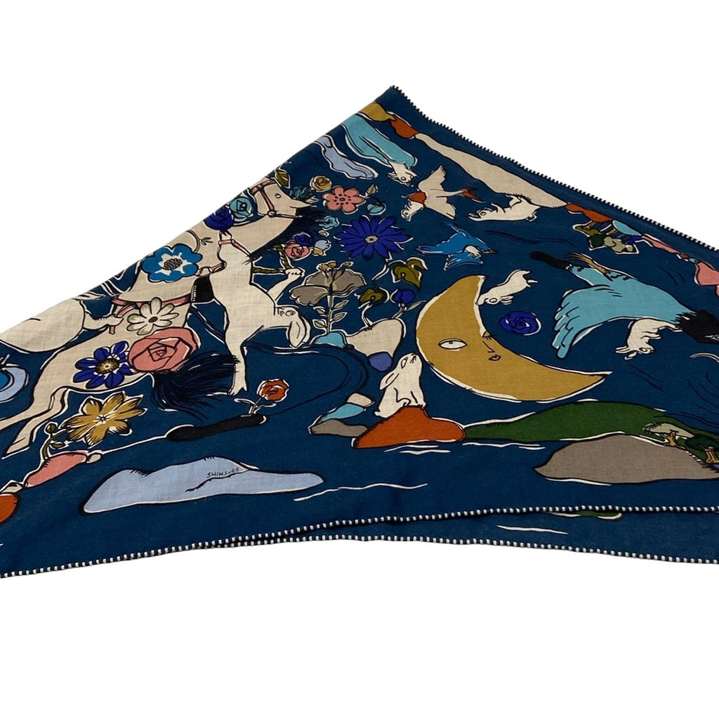 Hermes Shawl Triangle Jean Blue Petrol Natural Green Thousand and One Rabbit — view 8
