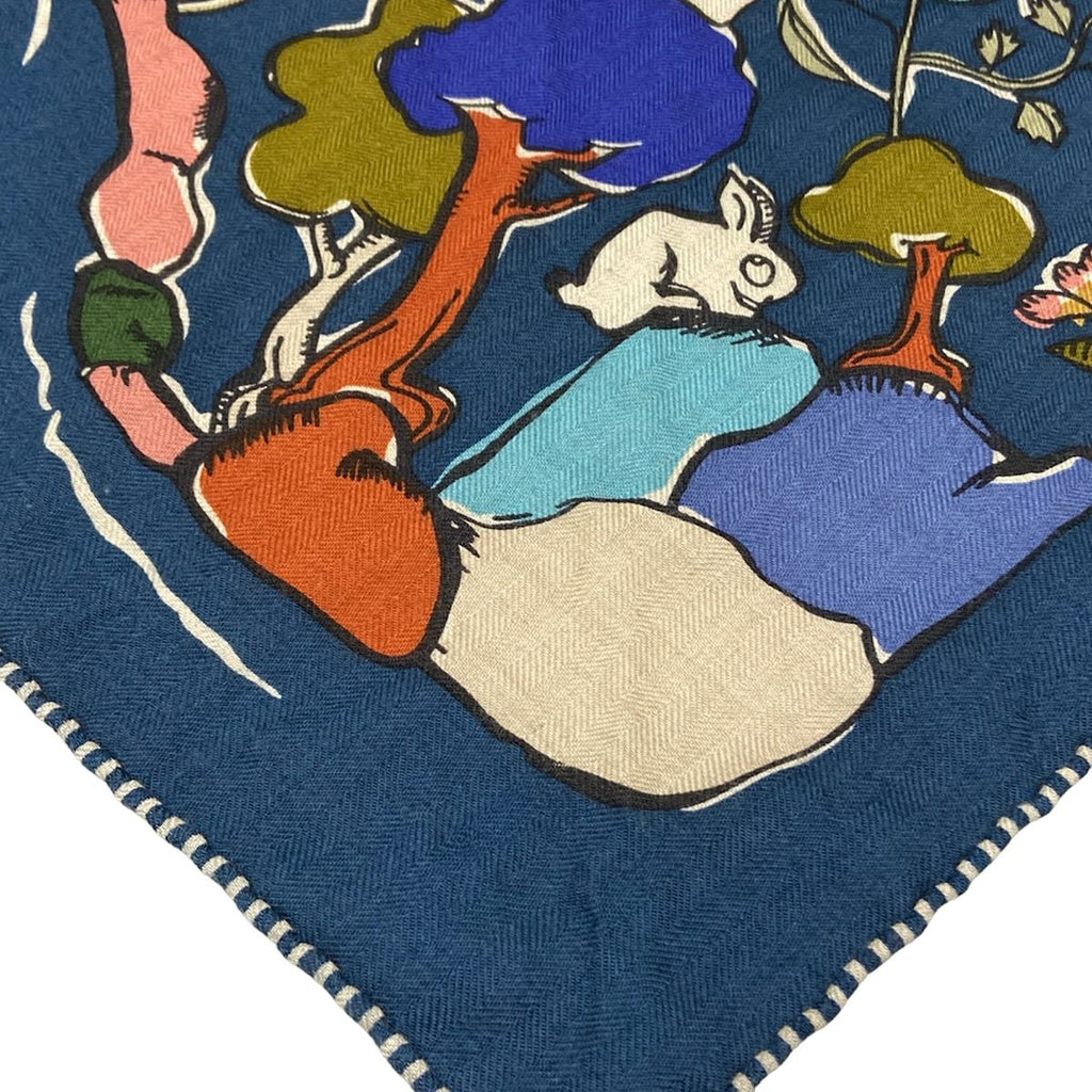 Hermes Shawl Triangle Jean Blue Petrol Natural Green Thousand and One Rabbit — view 4