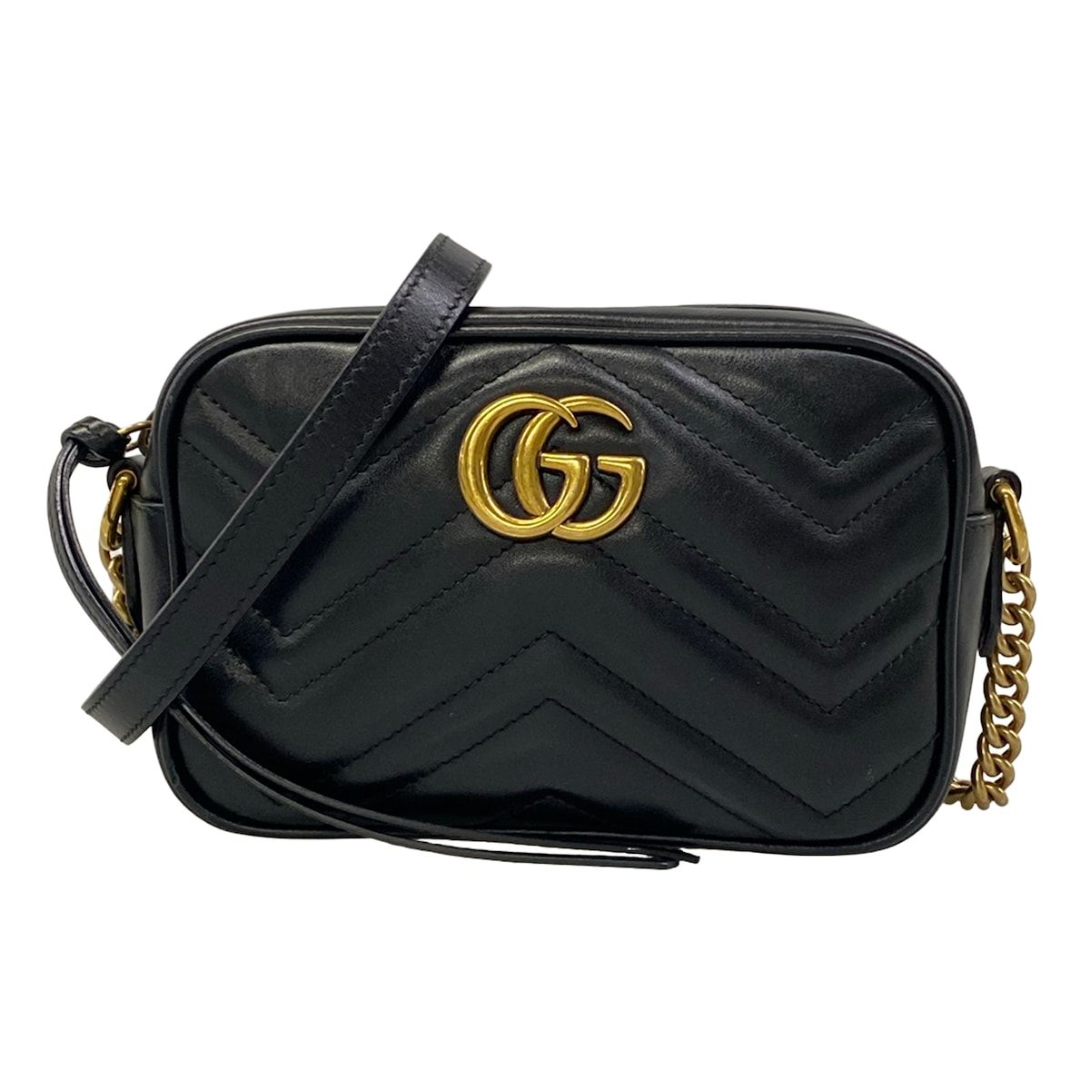 Gucci Shoulder Bag GG Marmont Black Gold Chain Leather