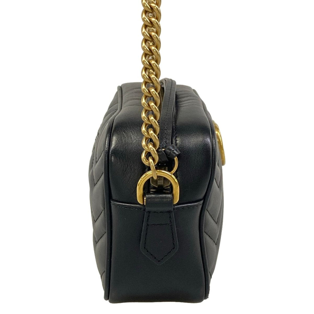 Gucci Shoulder Bag GG Marmont Black Gold Chain Leather — view 2