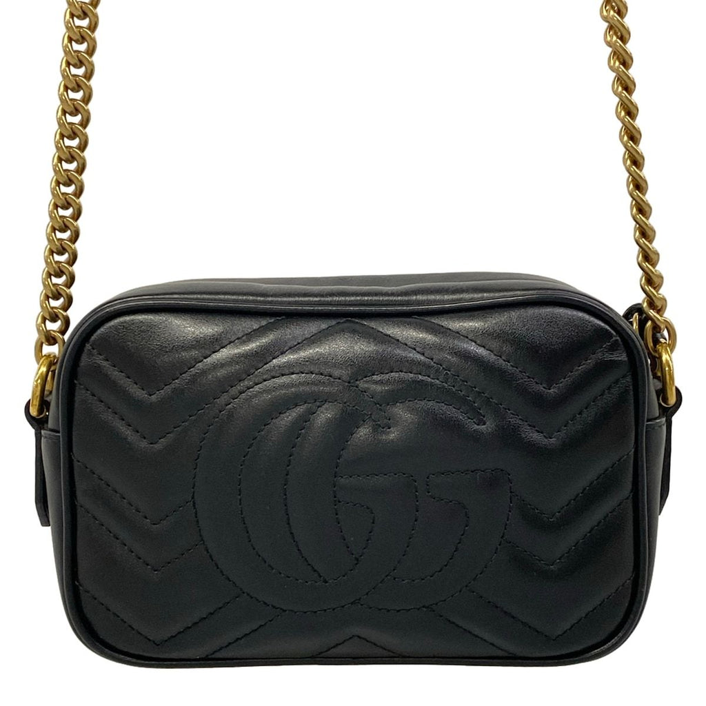 Gucci Shoulder Bag GG Marmont Black Gold Chain Leather — view 3