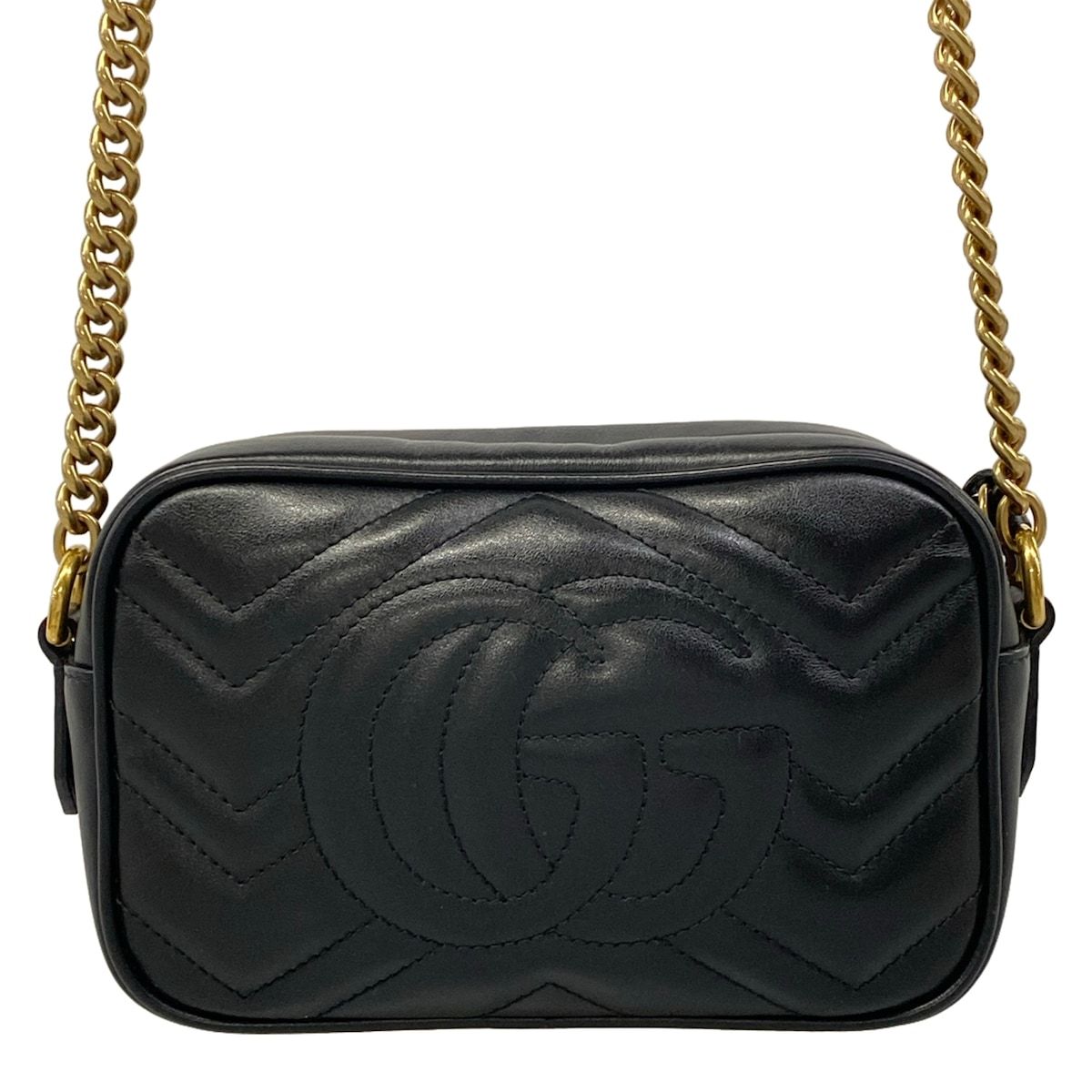 Gucci Shoulder Bag GG Marmont Black Gold Chain Leather — view 3