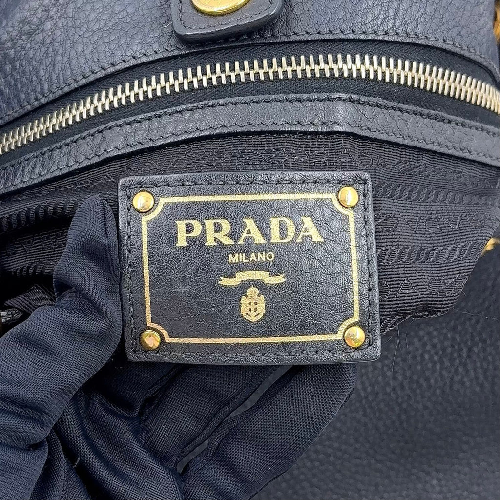 Prada Vitello Daino Leather Black Tote Bag Gold — view 4