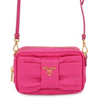 Prada Shoulder Bag Ribbon Logo Nylon Leather