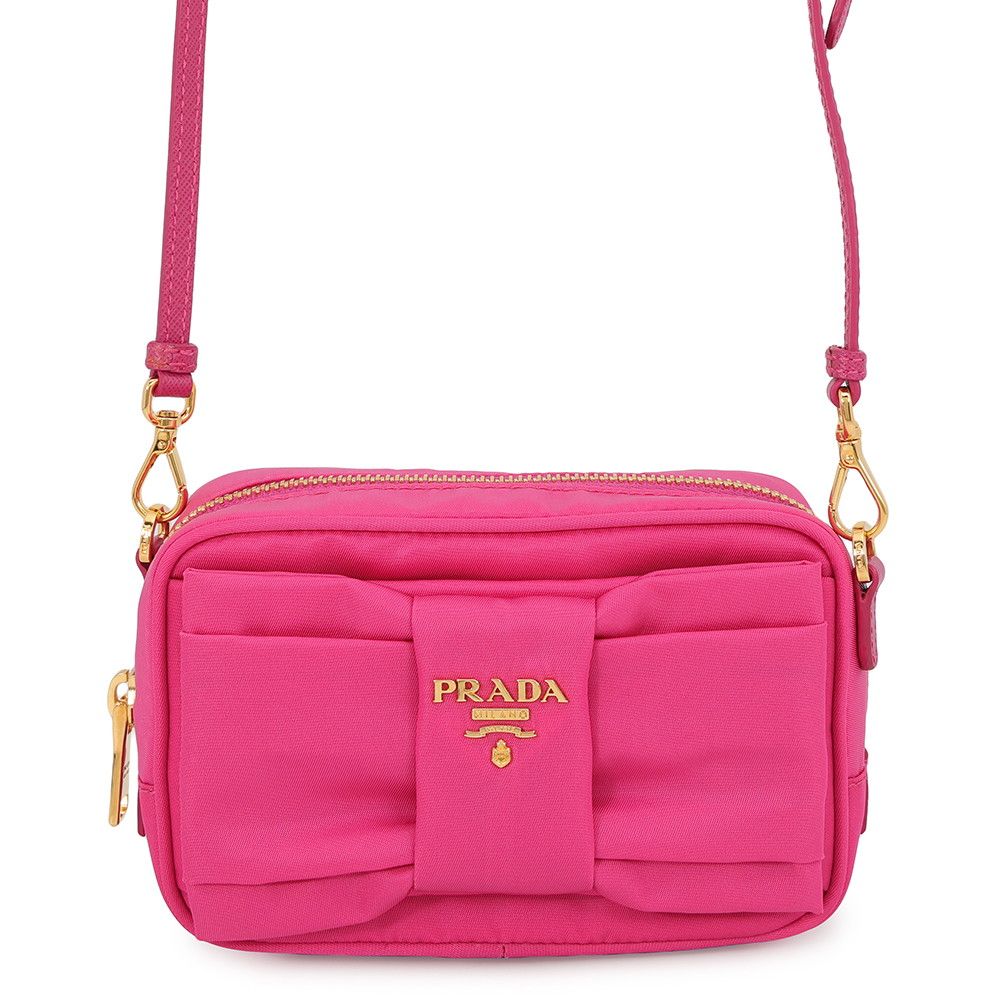 Prada Shoulder Bag Ribbon Logo Nylon Leather