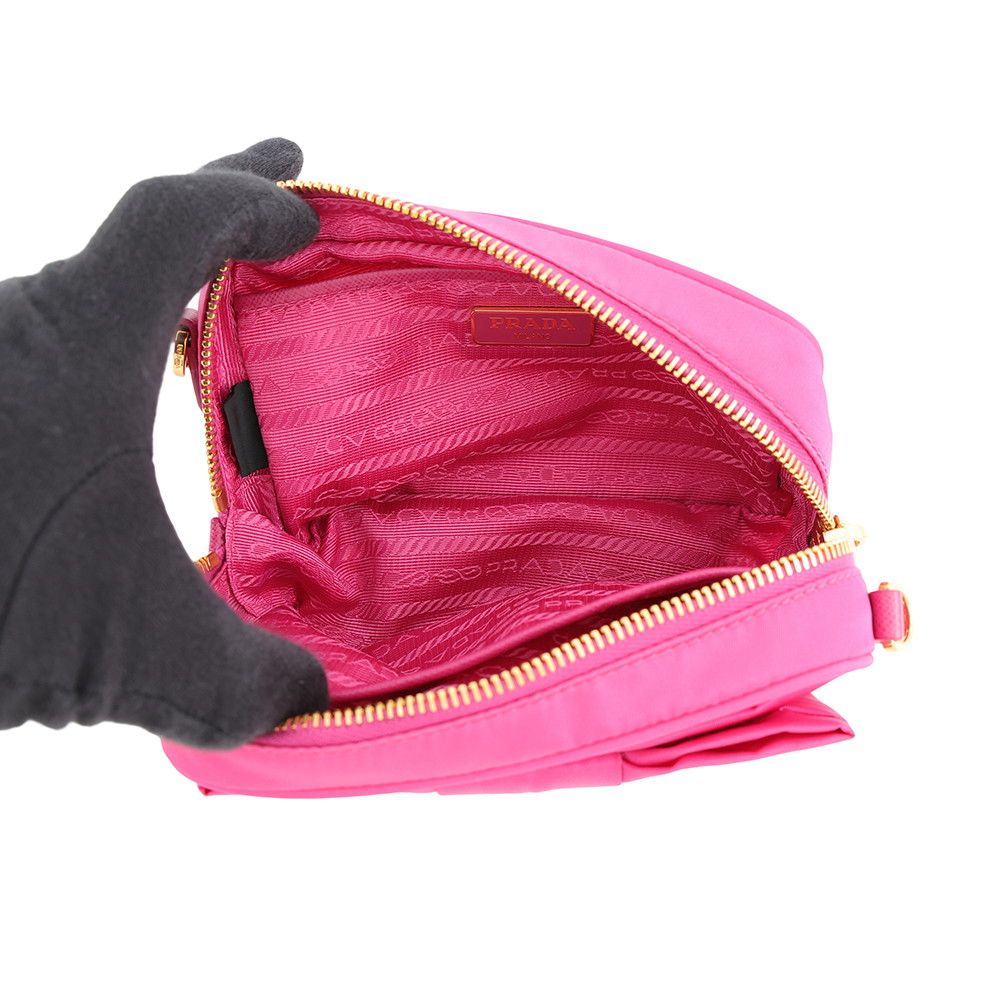 Prada Shoulder Bag Ribbon Logo Nylon Leather — view 5