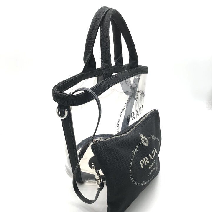 Prada Logo Vinyl Hand Tote Bag 2-Way Shoulder Black — view 2