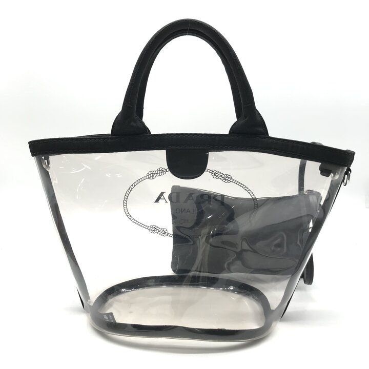 Prada Logo Vinyl Hand Tote Bag 2-Way Shoulder Black — view 3