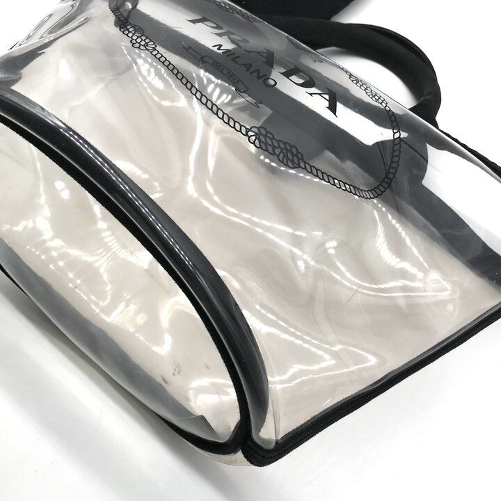 Prada Logo Vinyl Hand Tote Bag 2-Way Shoulder Black — view 5