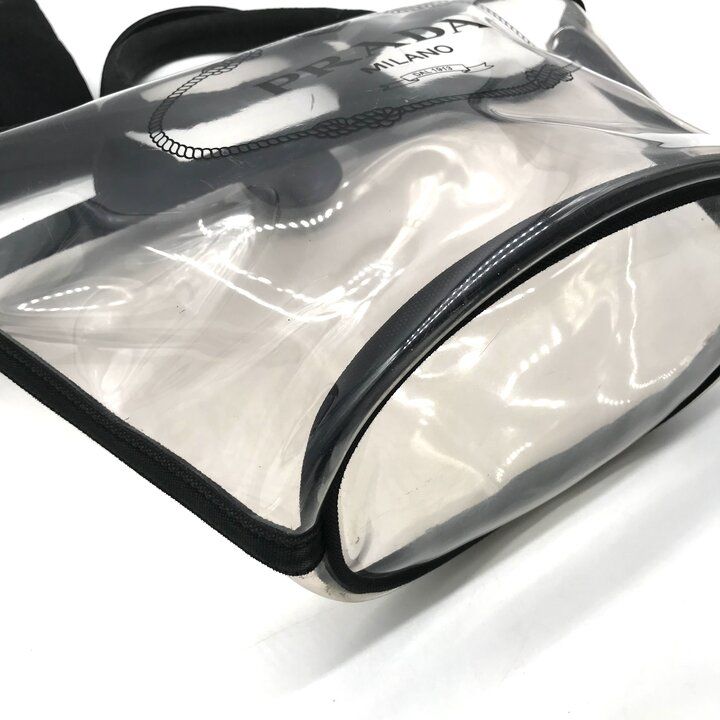Prada Logo Vinyl Hand Tote Bag 2-Way Shoulder Black — view 6