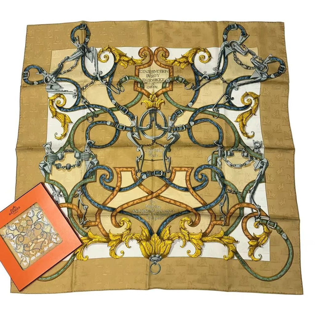 Hermes Scarf Silk Carre 90 L'instruction du Roy Teiogaku Yellow