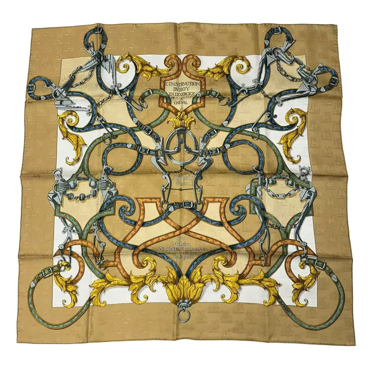 Hermes Scarf Silk Carre 90 L'instruction du Roy Teiogaku Yellow — view 2