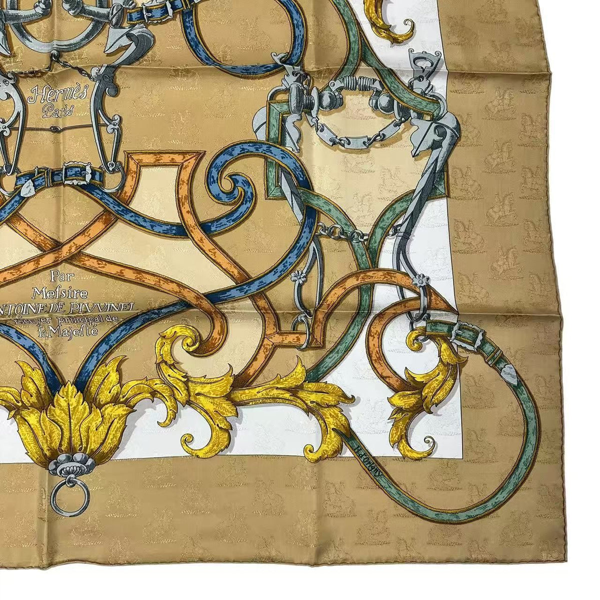 Hermes Scarf Silk Carre 90 L'instruction du Roy Teiogaku Yellow — view 6
