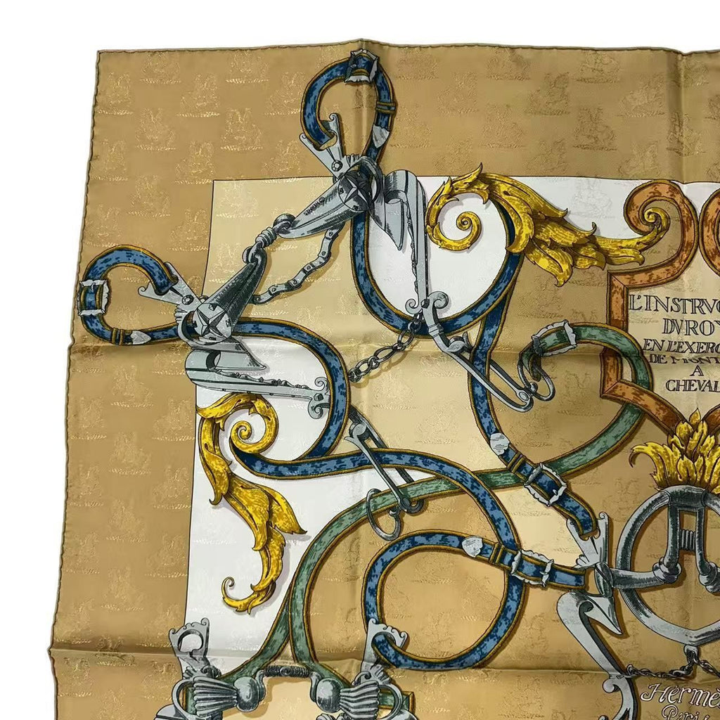 Hermes Scarf Silk Carre 90 L'instruction du Roy Teiogaku Yellow — view 3