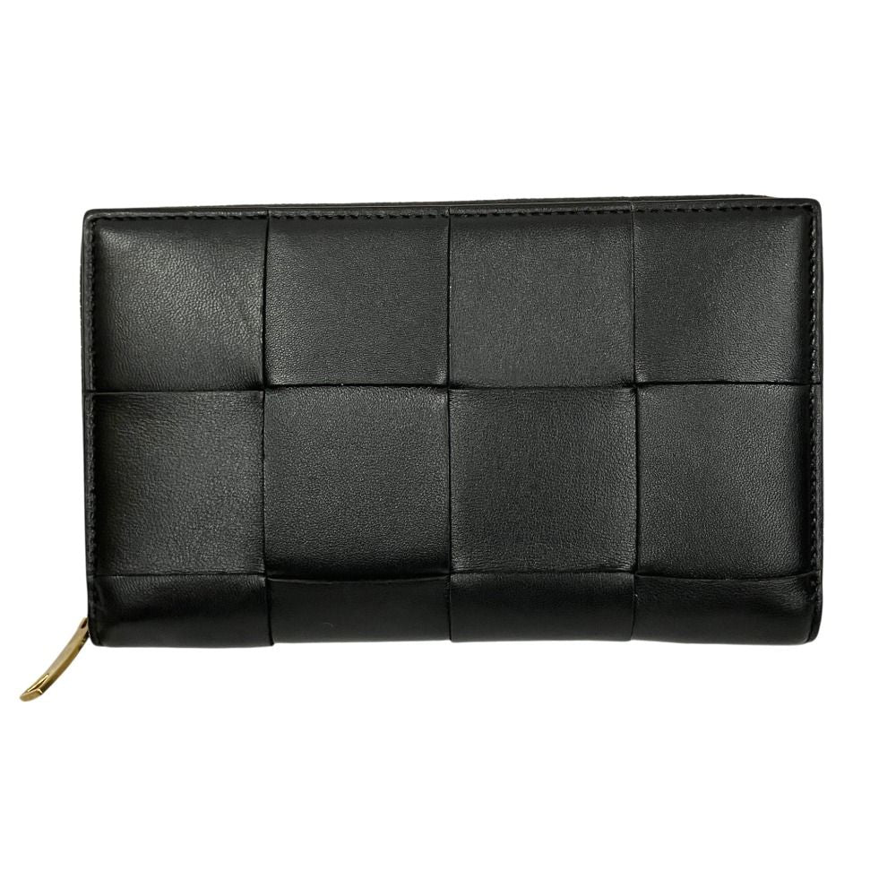 Bottega Veneta Cassette Round Wallet Intrecciato Leather Black Gold