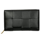 Bottega Veneta Cassette Round Wallet Intrecciato Leather Black Gold