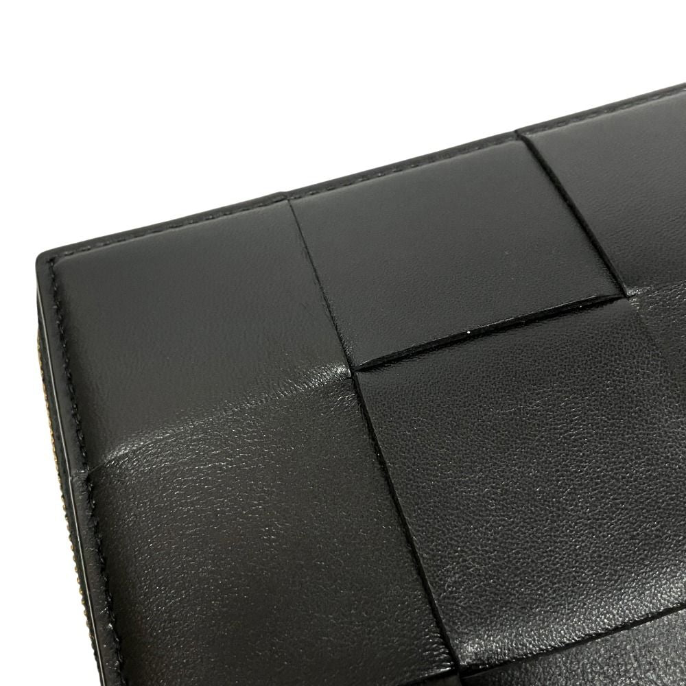 Bottega Veneta Cassette Round Wallet Intrecciato Leather Black Gold — view 3