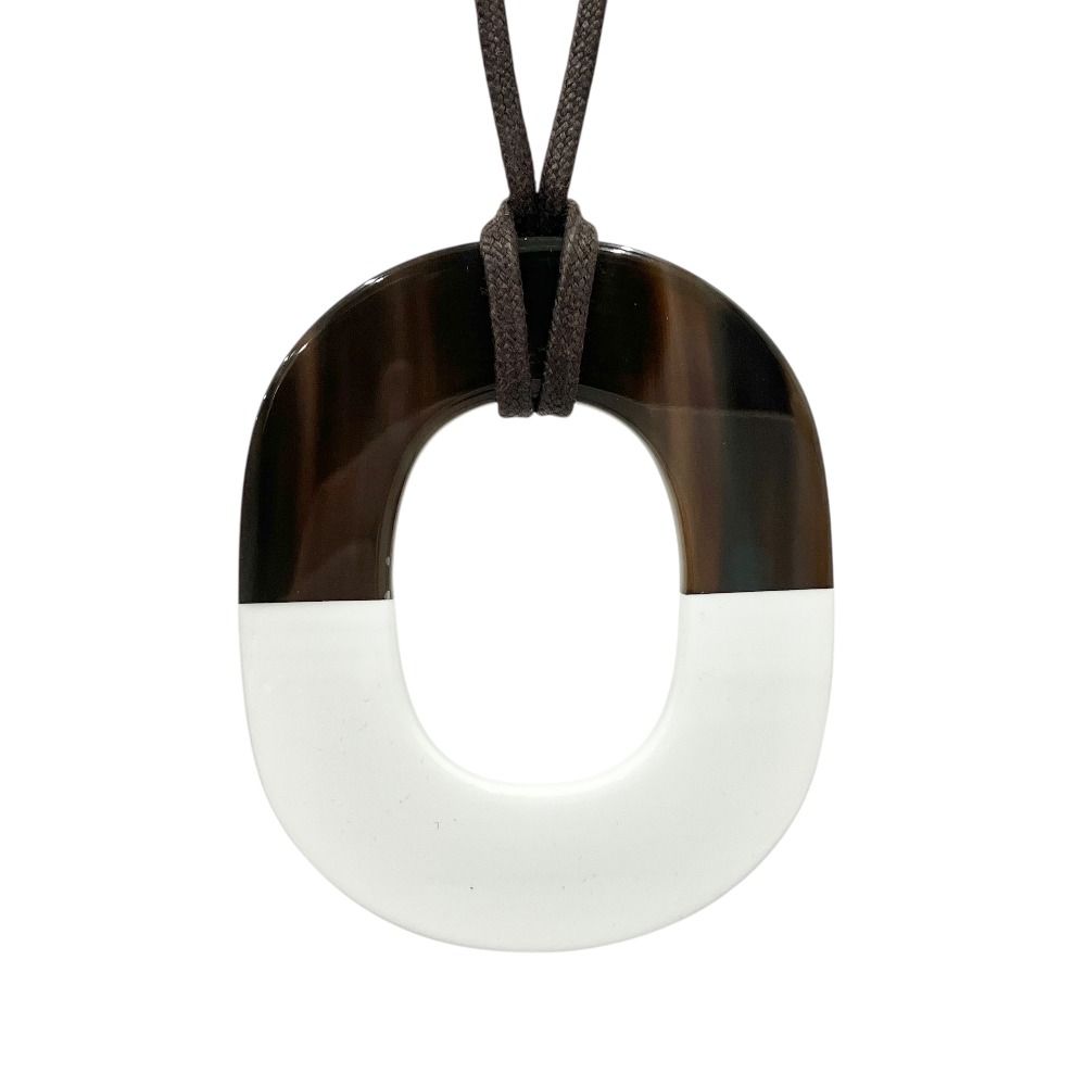 Hermes Isthme GM Buffalo Horn Pendant Brown White