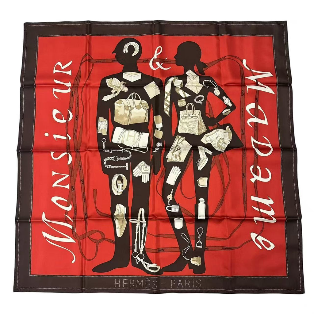 Hermes Scarf Carre 90 Silk Monsieur Et Madame & — view 2