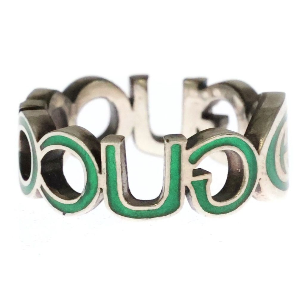 Gucci Interlocking G Enamel Ring Silver Green — view 3